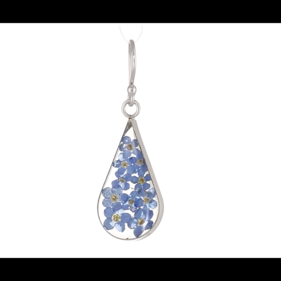 Sterling Silver Pressed Flower Teardrop Earrings - Picture 3 of 3